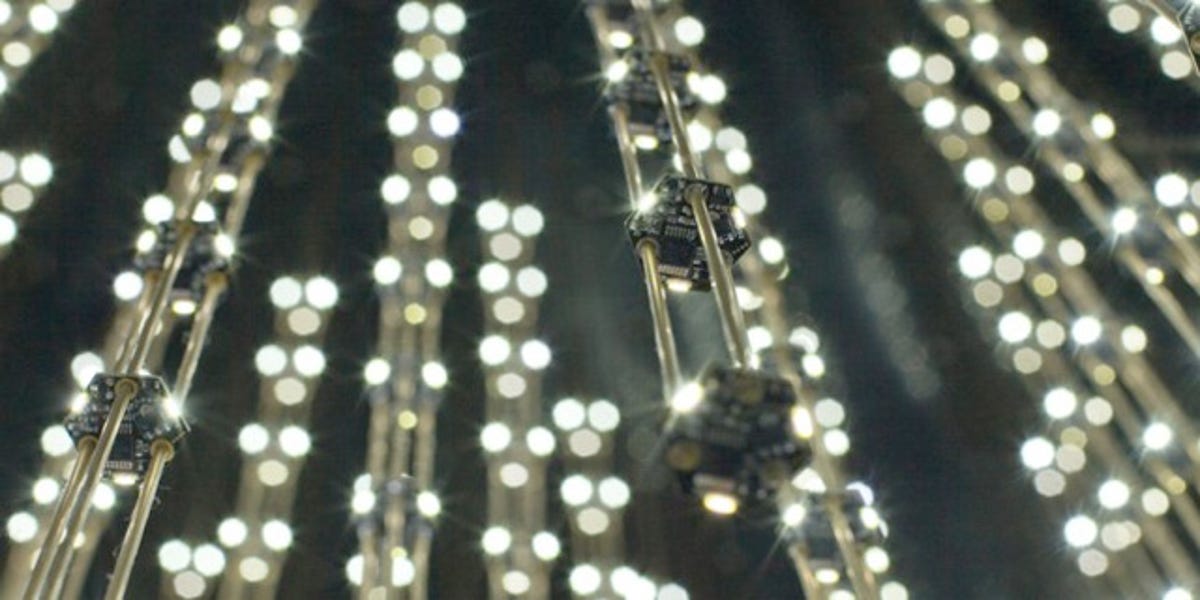 Close-up photo of Swarm Light interactive art installation