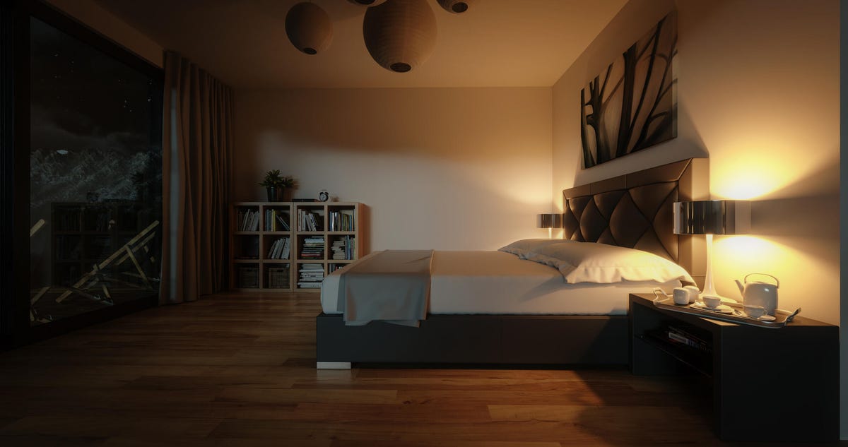 Relaxing bedroom at night.