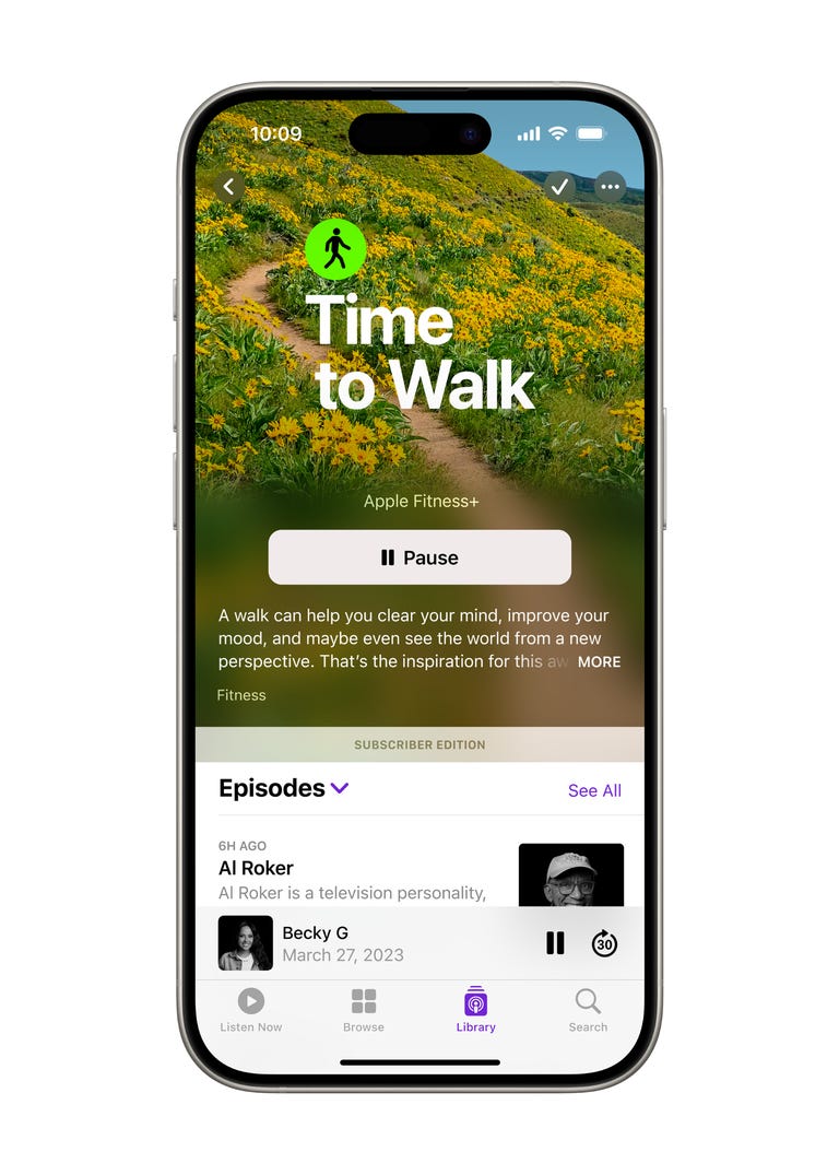 Podcast Time to Walk en la pantalla del iPhone