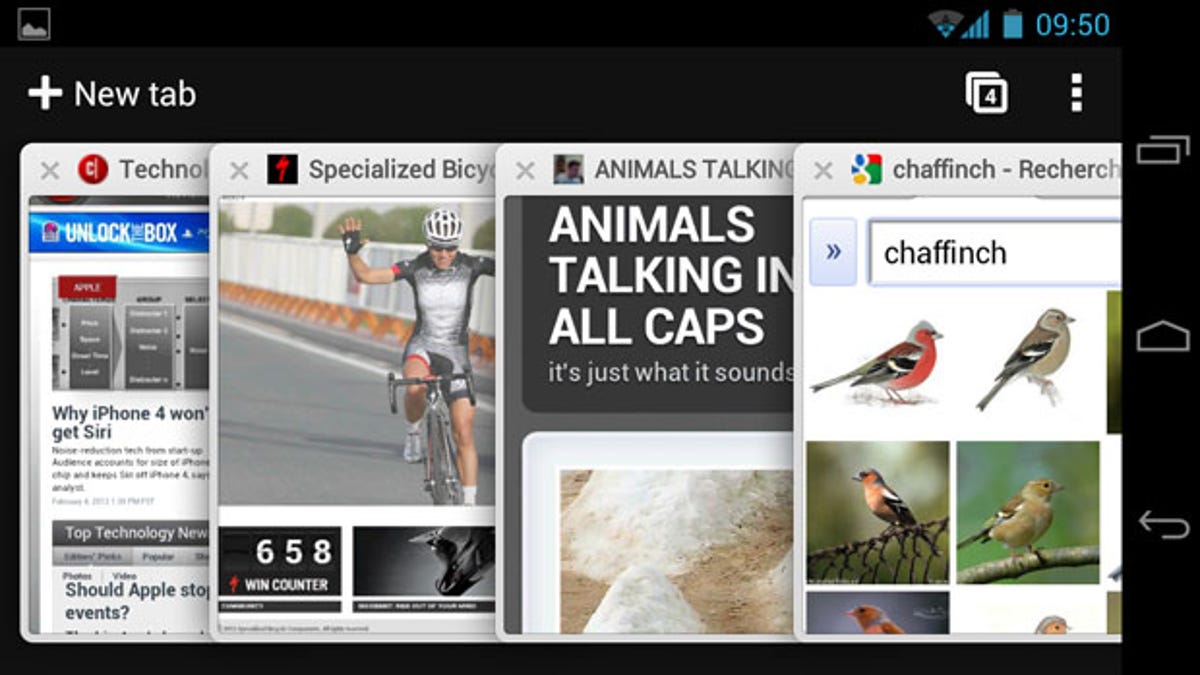 Chrome for Android overlays multiple tabs if you tap the tab button in the upper right.
