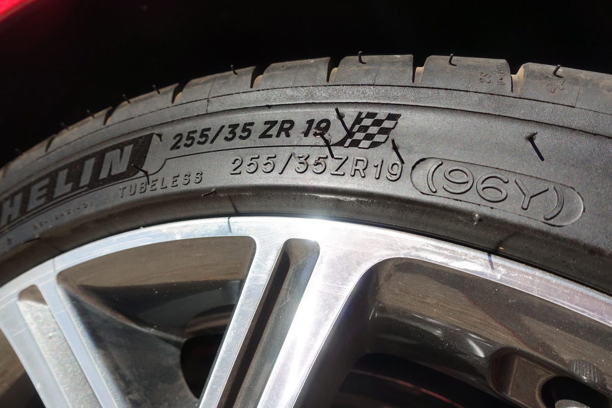 Tire sidewall size information on a Michelin tire