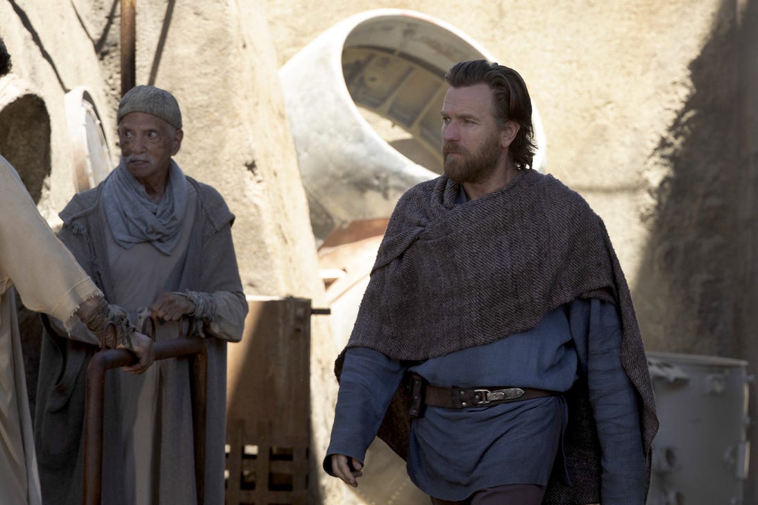 Ewan McGregor looks handsome in a beard and scruffy robes in Obi-Wan Kenobi on Disney Plus.