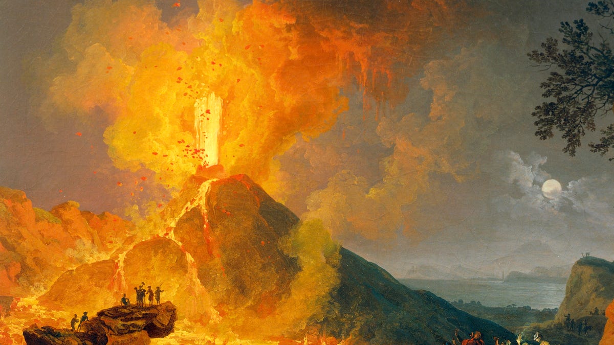 Eruption of Vesuvius, by Pierre-Jacques Volaire (1729-1792), oil on canvas, 52x79 cm. Detail.