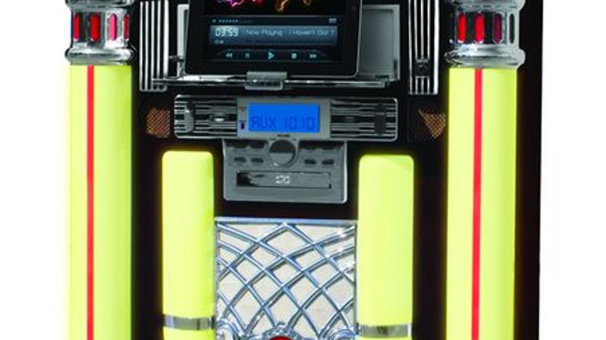 Yep, it&apos;s a full-size jukebox, complete with fancy lighting effects and support for CDs, FM radio, and MP3 players.