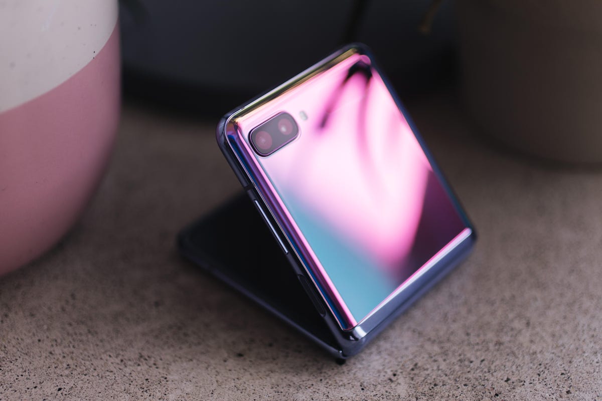 A Galaxy Z Flip phone from 2020 half open