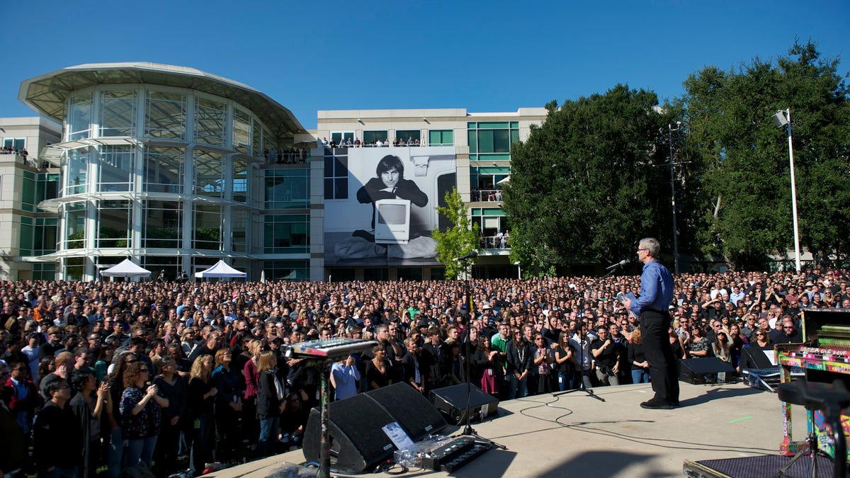 Apple CEO Tim Cook at the celebration of Steve Jobs' life earlier today.