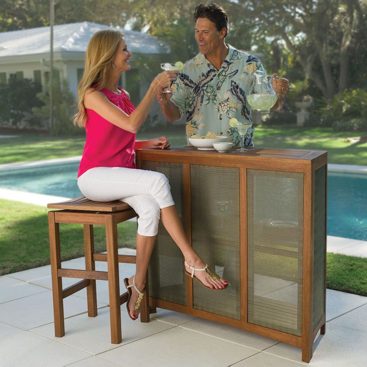 The Fortaleza Folding Outdoor Bar And Stools is ready for a party anytime, anywhere.