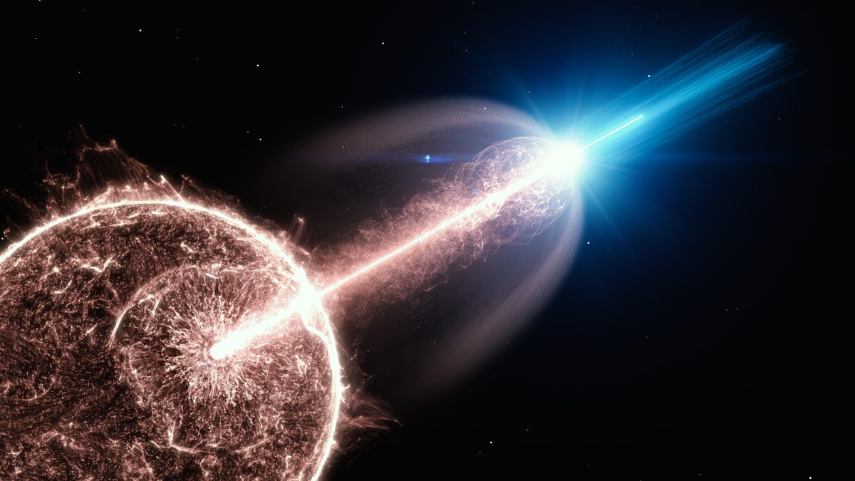 Artist's impression of a relativistic jet of a gamma-ray burst