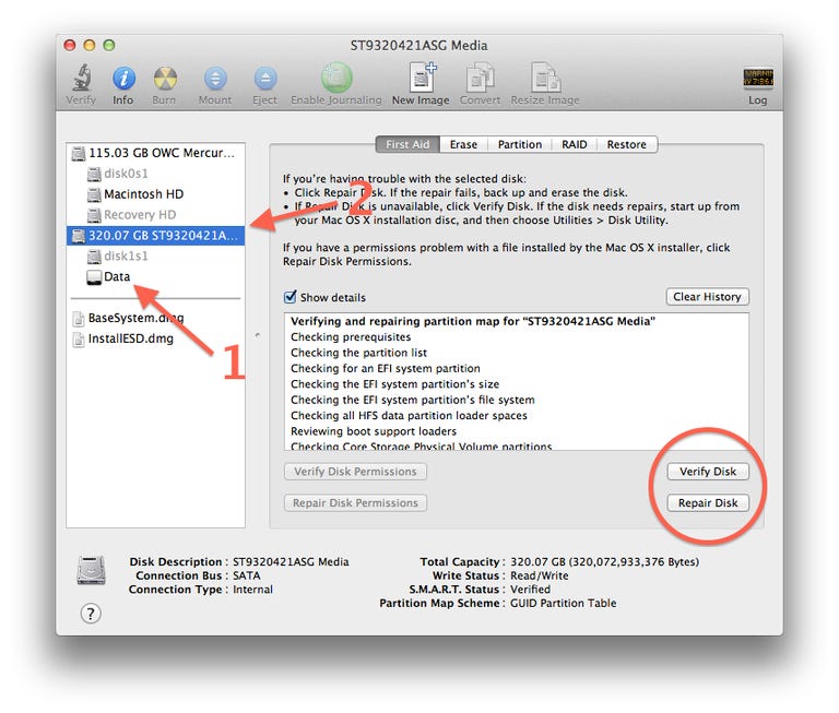 Disk Utility verification and repair
