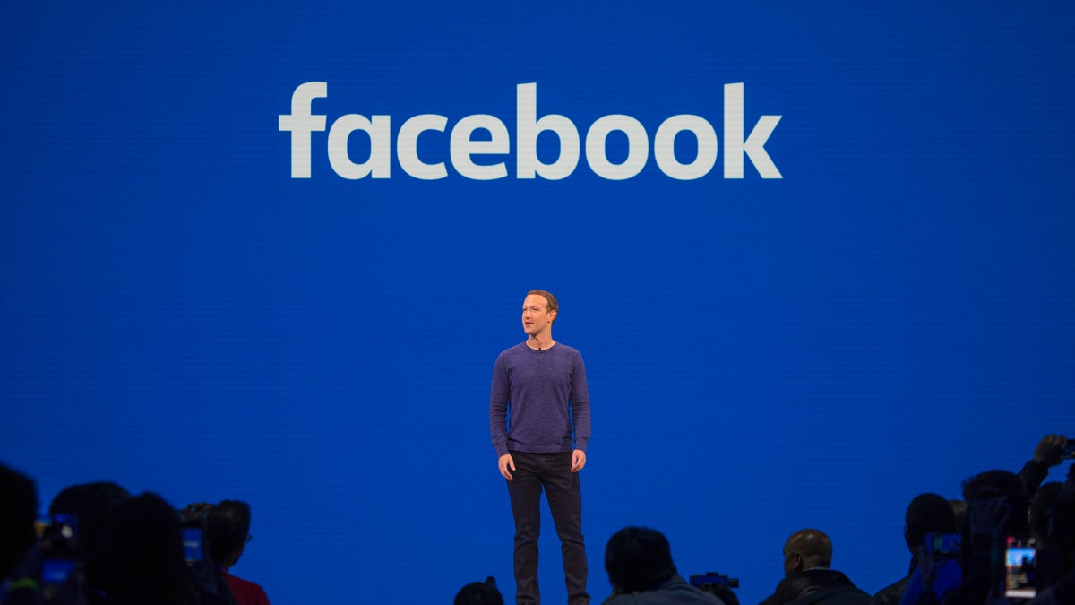 Mark Zuckerberg on stage at Facebook's 2018 F8 conference.