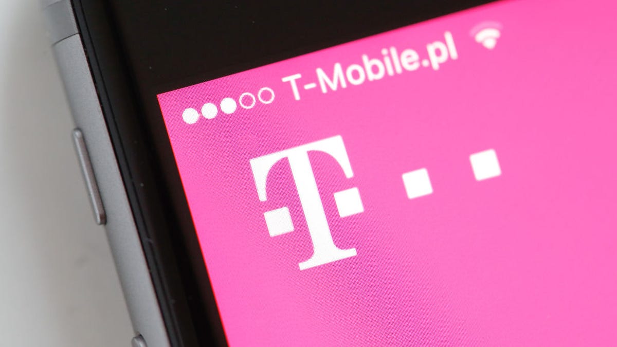 T-Mobile logo is seen displayed on a phone screen