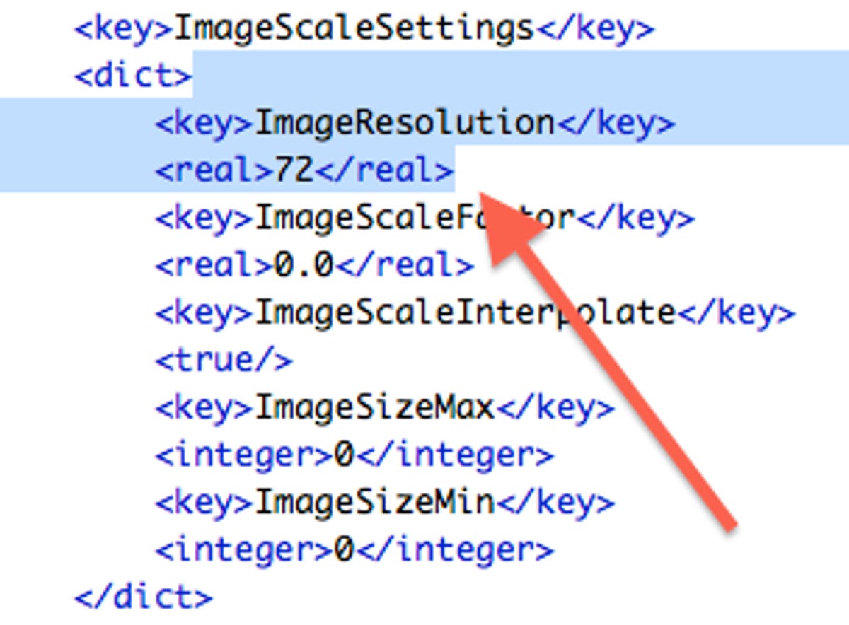 ImageResoltuion key and value fields.