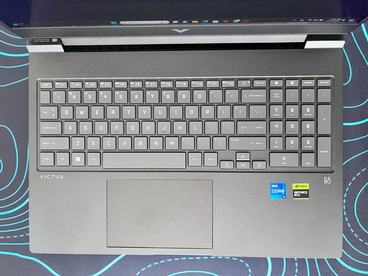 HP Victus 16 budget gaming laptop keyboard and number pad