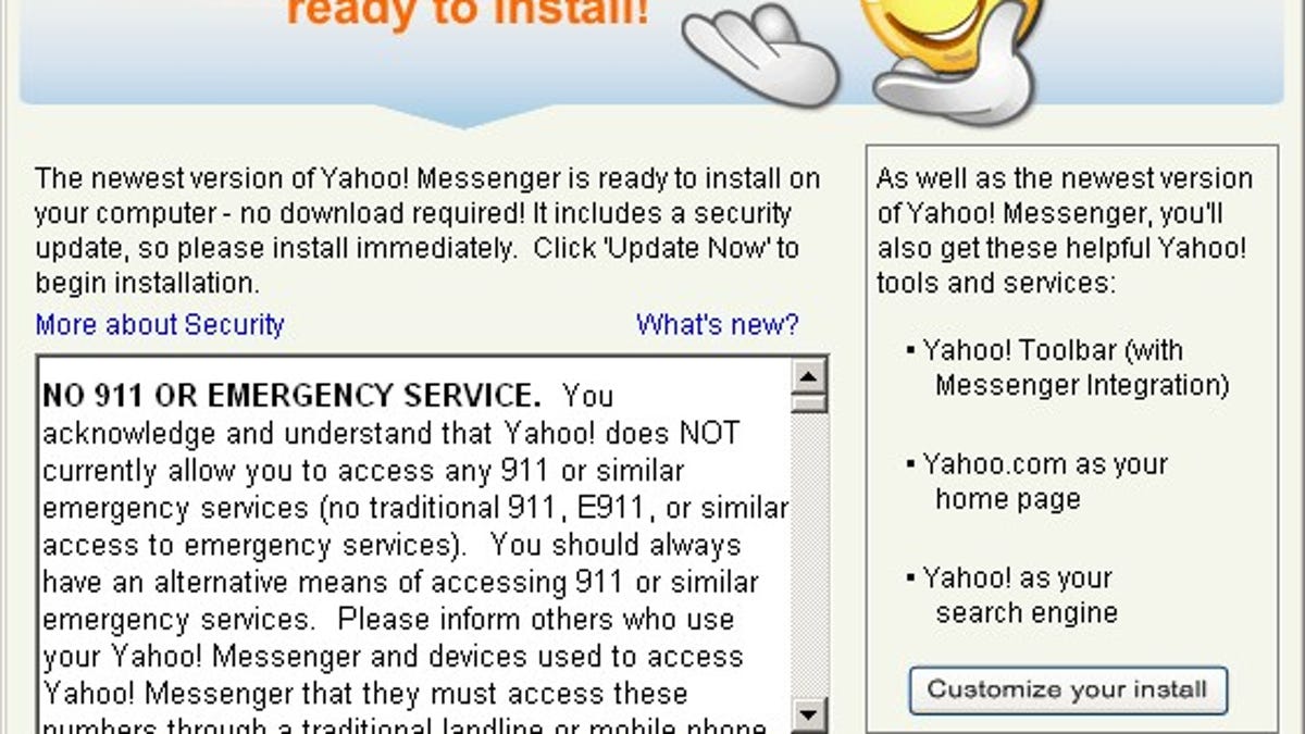 Yahoo Messenger 8.1&apos;s update window