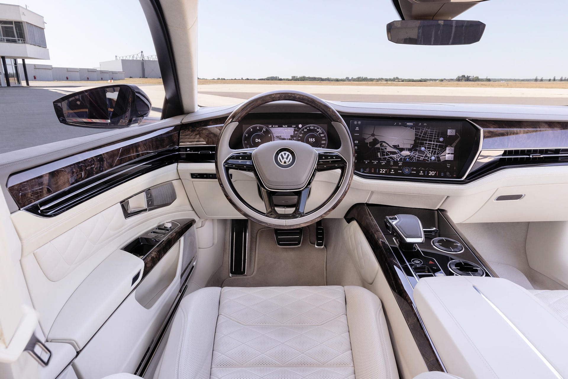 Interior photo of the Volkswagen Phaeton D2 prototype showing the dashboard and door panel