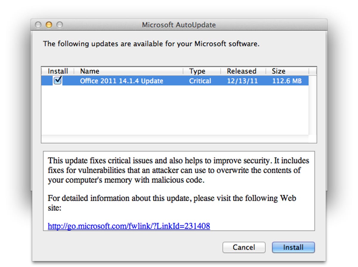 Microsoft Autoupdate showing Office updates