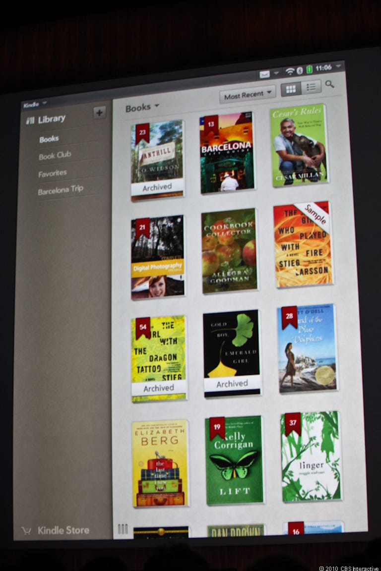 Kindle store and e-book library on the HP TouchPad.