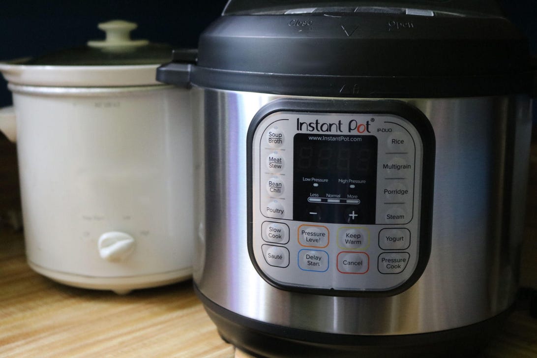 slow cooker next to an instant pot