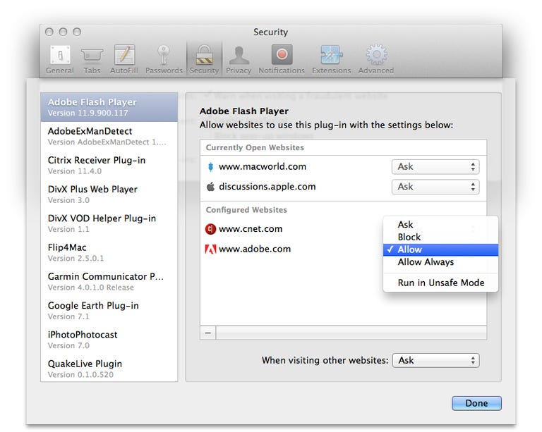 Safari plug-in manager in OS X