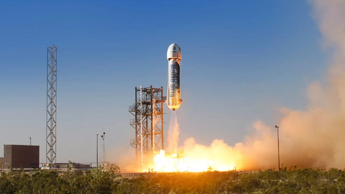 Blue Origin's New Shepard rocket lifts off