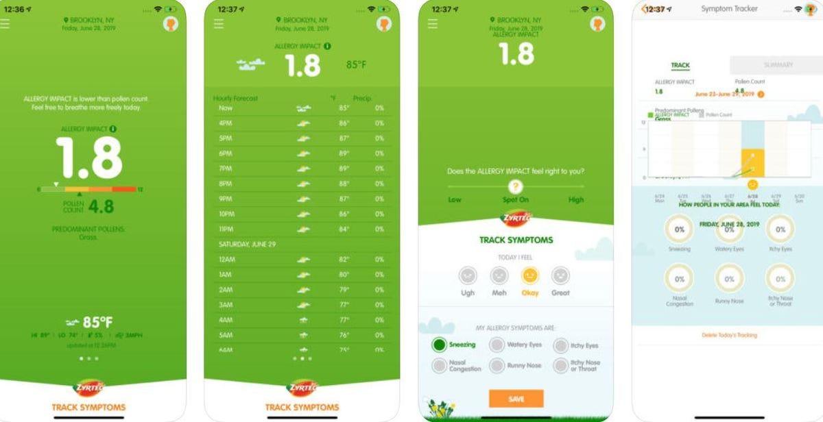 Zyrtec AllergyCast app displaying daily pollen info