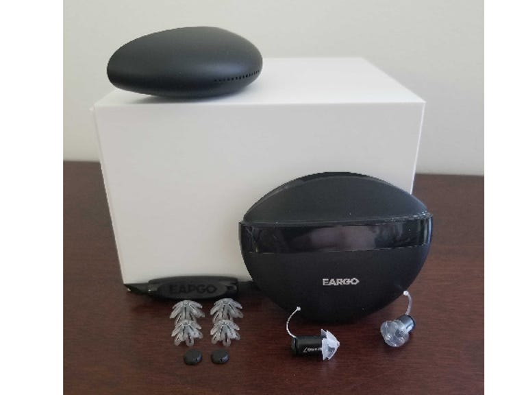 Eargo 7 OTC hearing aid and accessories