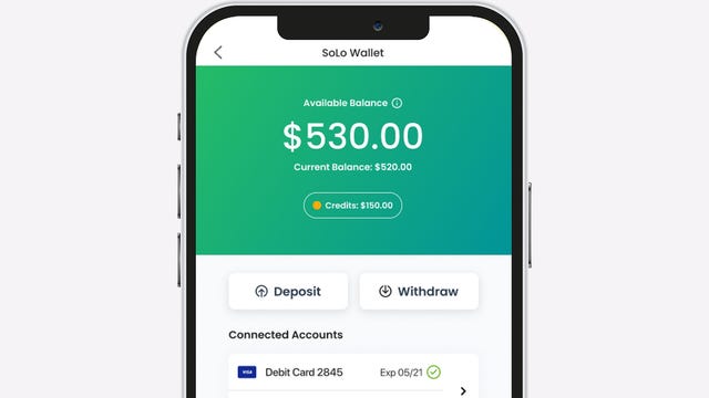 Solofunds wallet with dollar amount on display