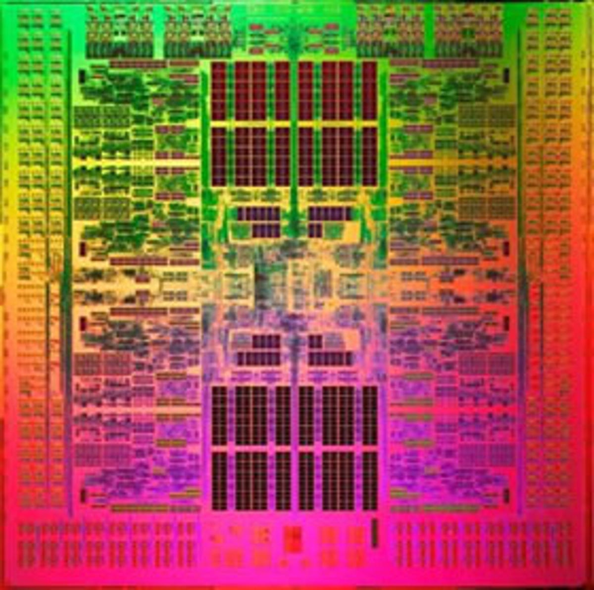 A view of Fujitsu's Sparc64 VIIIfx processor, an eight-core, 2.2GHz chip built on a 45-nanometer manufacturing process.