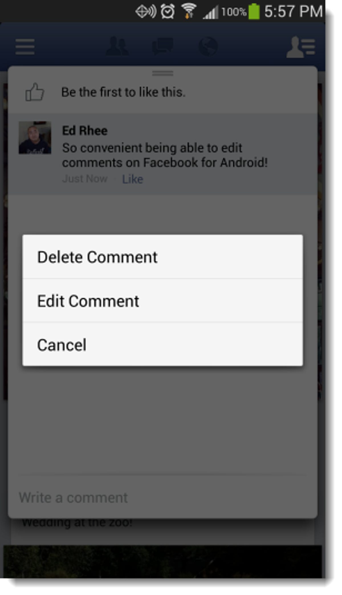 Edit comments on Facebook for Android