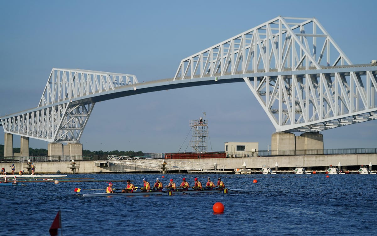 Rowers practice at the Sea Front Waterway