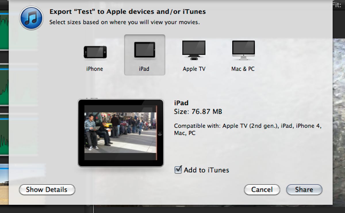 Exporting a project to an Apple device? There's a menu that gives you a preview of what it will look like there.