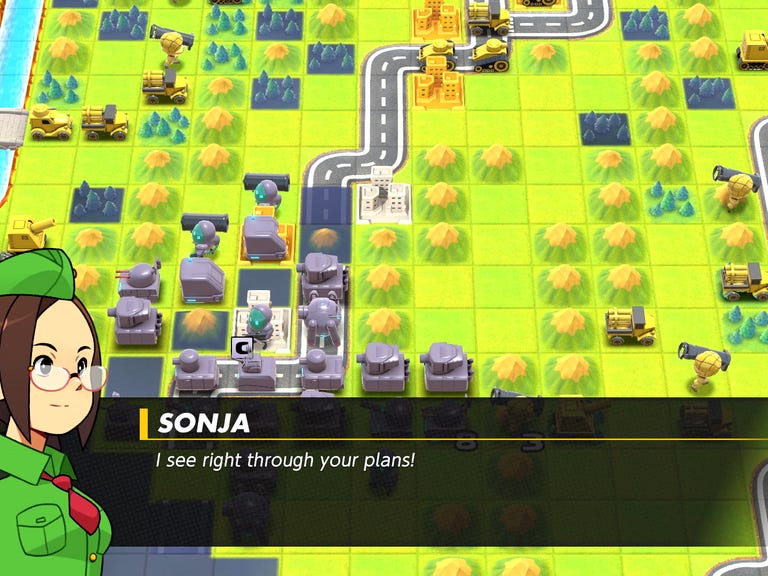 A map of a battleground in a strategy video game, and a person with a green uniform talking
