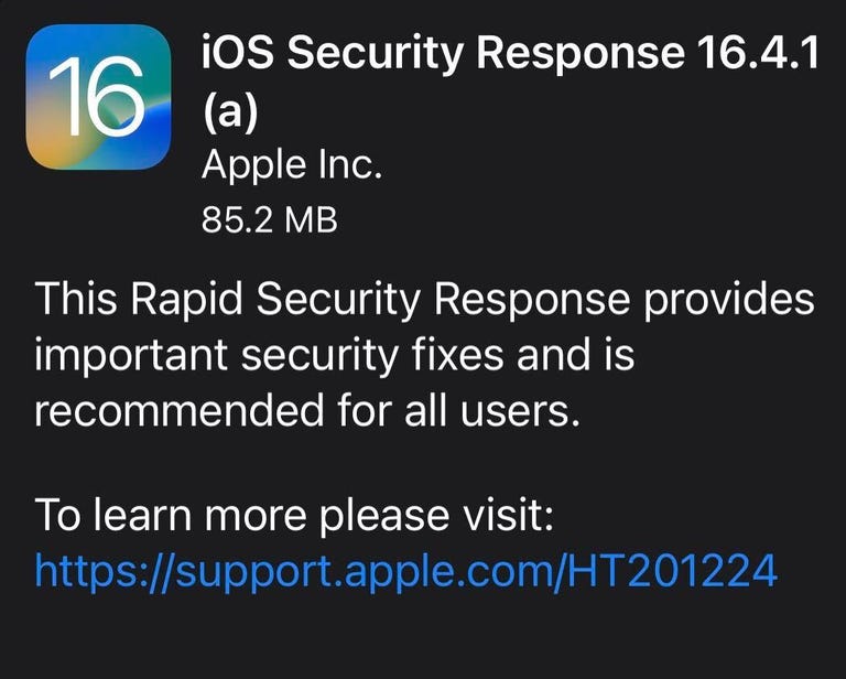 Information about iOS 16.4.1 (a) update