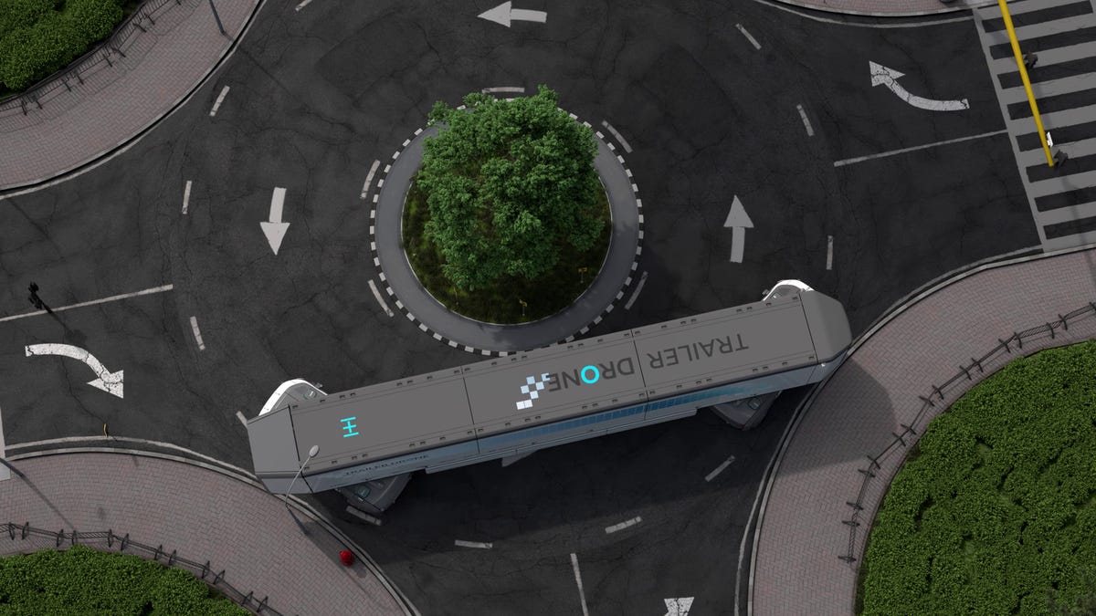 Hyundai e-Bogey autonomous truck concept navigating a roundabout.