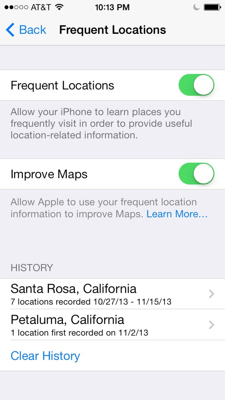 iOS 7 Frequent Locations settings