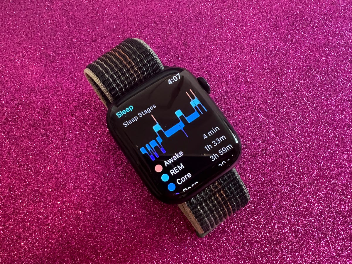 Apple Watch Series 8 with sleep tracking readout
