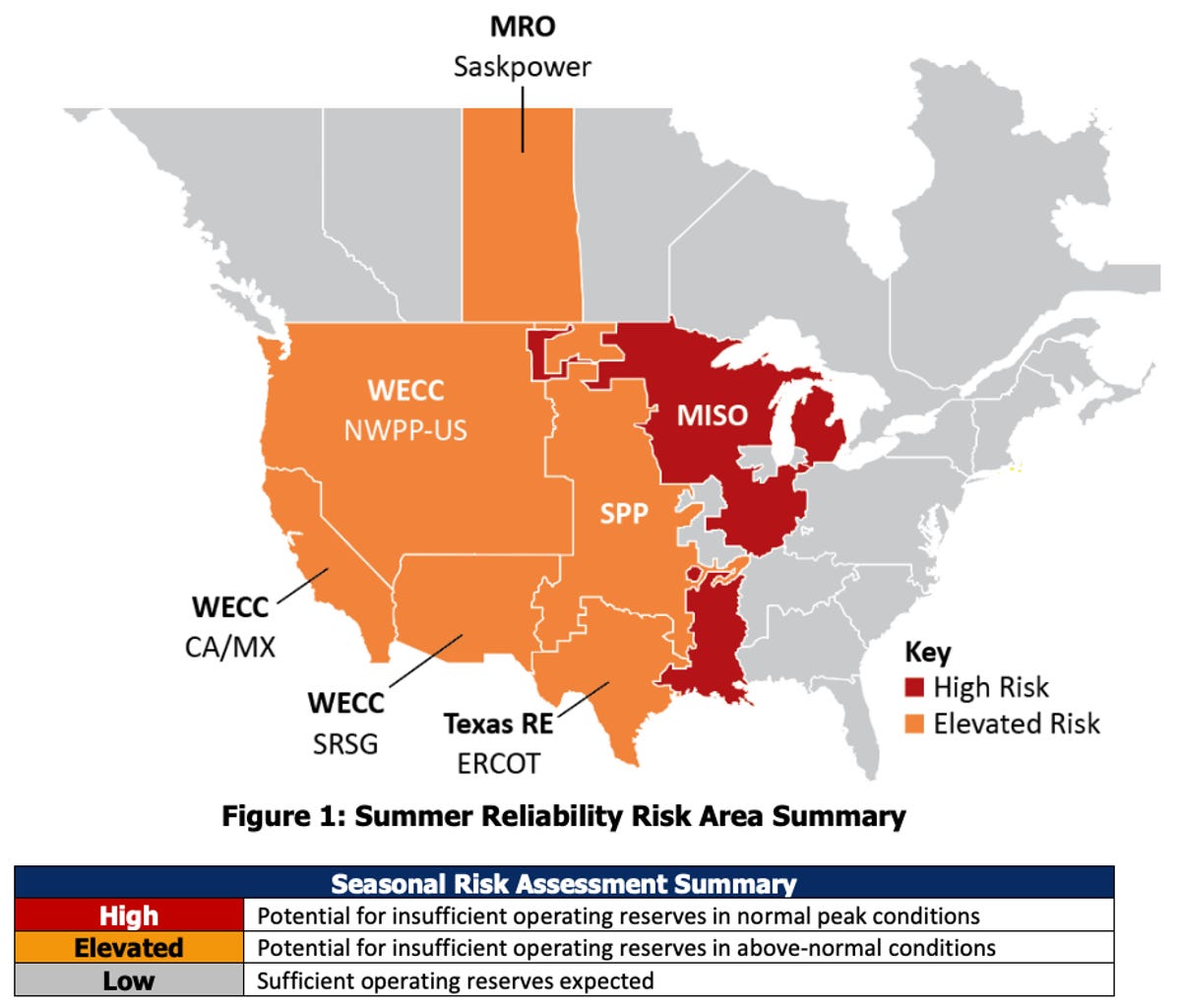 A map of the US and Canada showing a season energy lose risk assessment of each region
