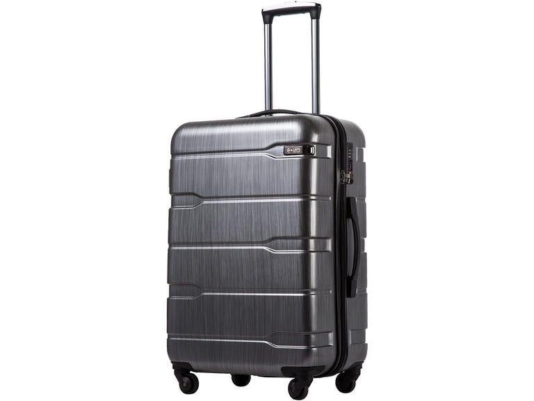 Carbon colored Coolife Luggage Spinner suitcase with the handle extended