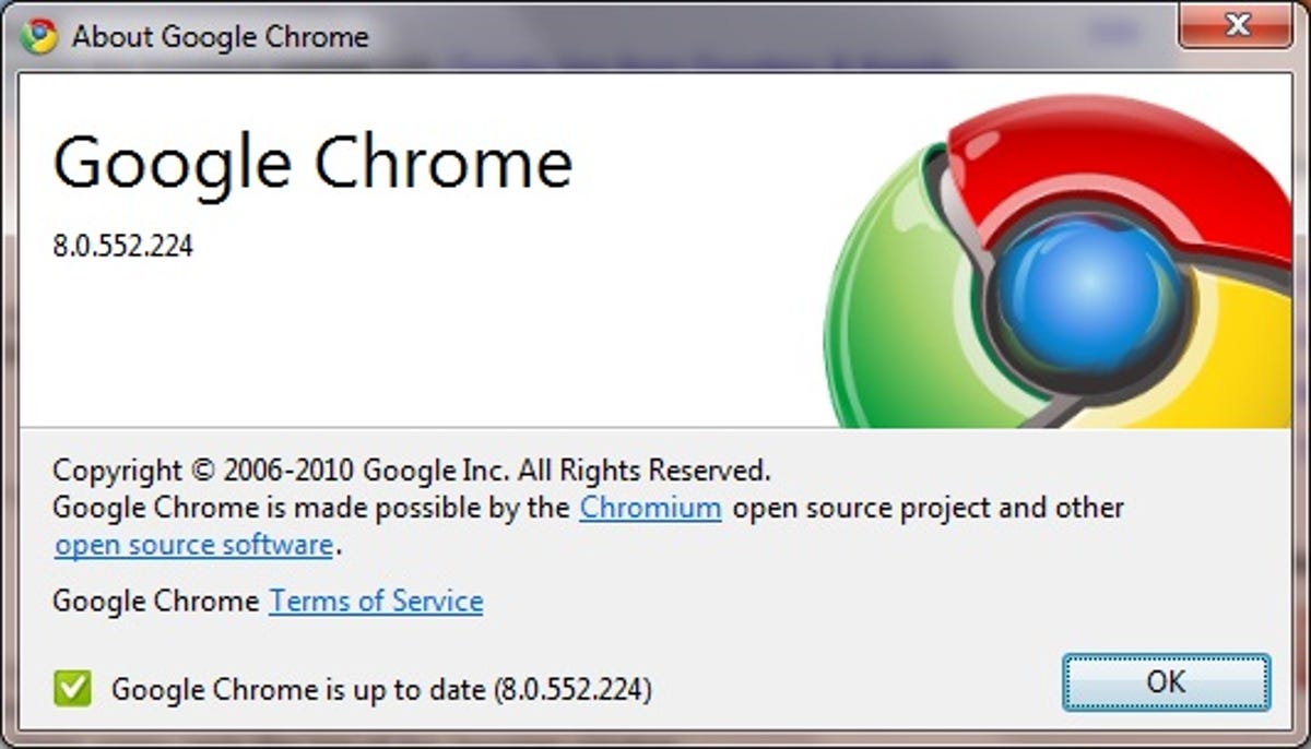 About Google Chrome dialog