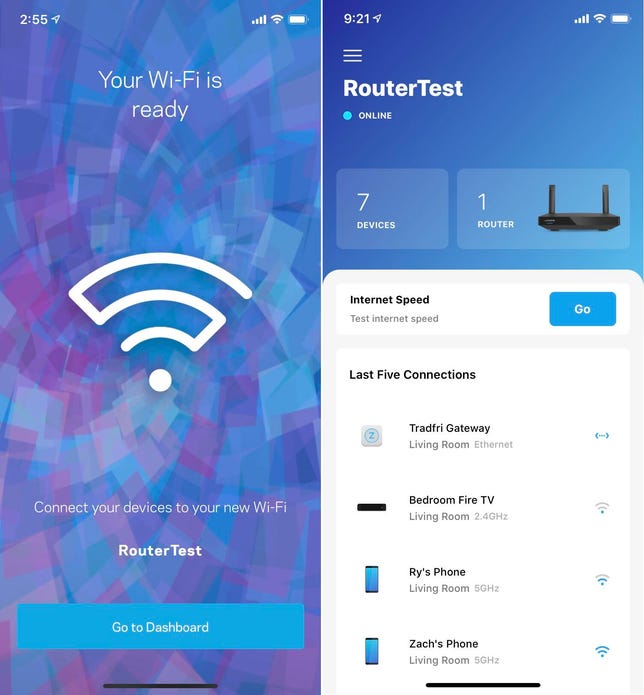 Screenshots of your router's free companion app. 