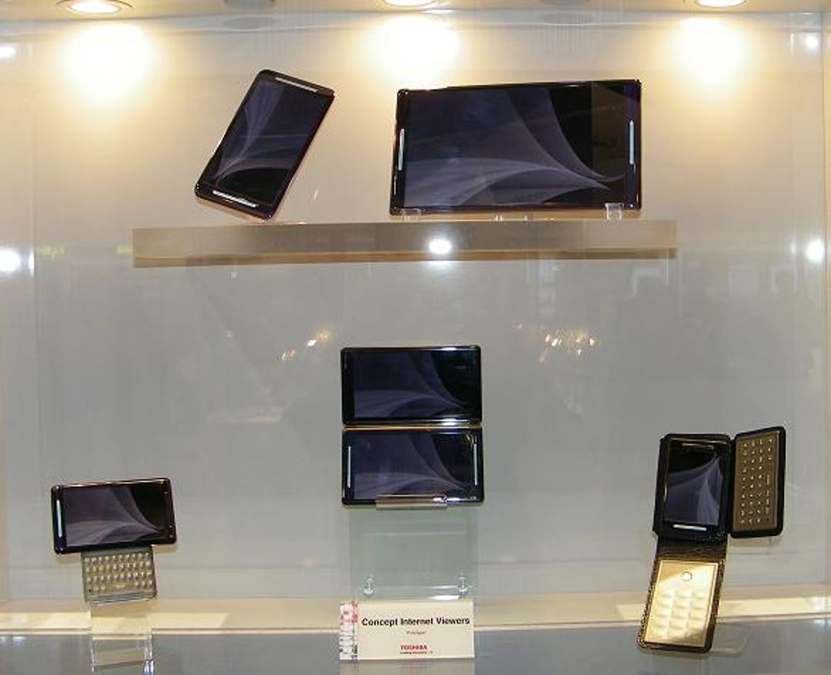 Some iPhone-like Toshiba prototypes--and some not at all like the iPhone: one (lower, middle) appears to have two screens