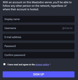 A screenshot of the Mastodon registration form