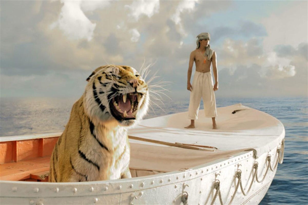 Pi and a tiger on a boat