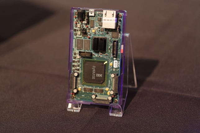 A small computer board houses IBM's TrueNorth chip.