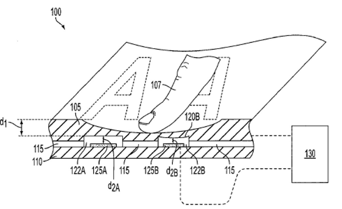 An image from the patent shows how a device might react to the pressure of your touch.