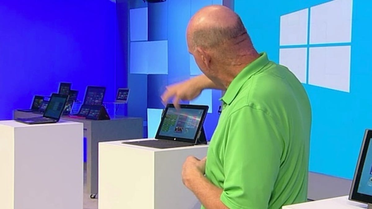 CEO Steve Ballmer demonstrating the Surface tablet at a recent Microsoft conference.