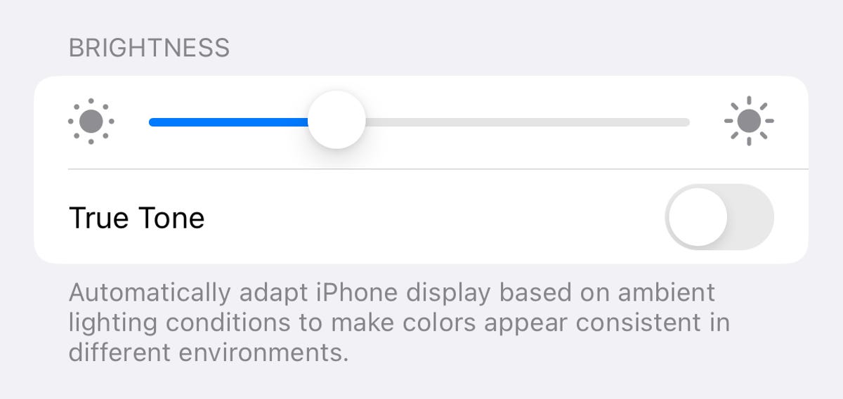 True Tone settings for iOS
