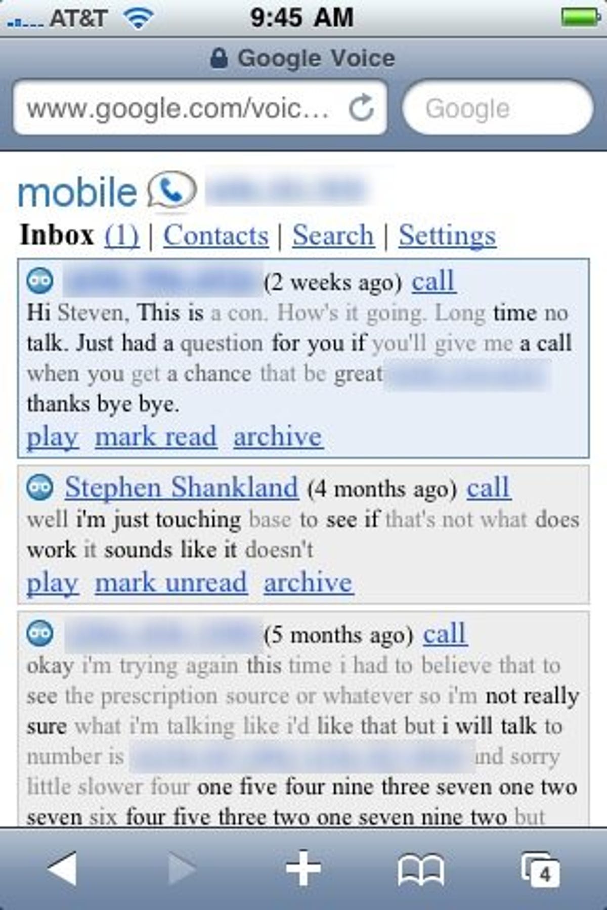 Google Voice's Web-based iPhone interface.