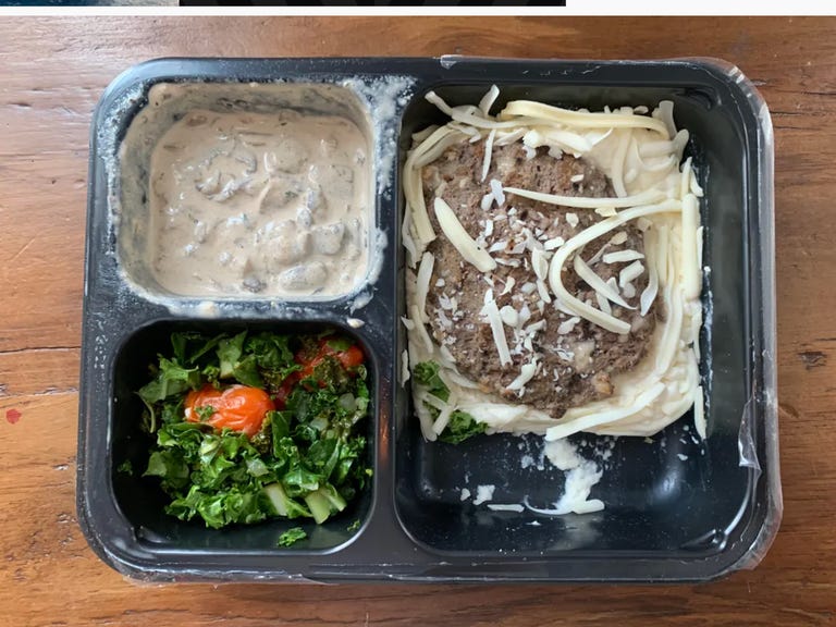 bunless burger meal in tray