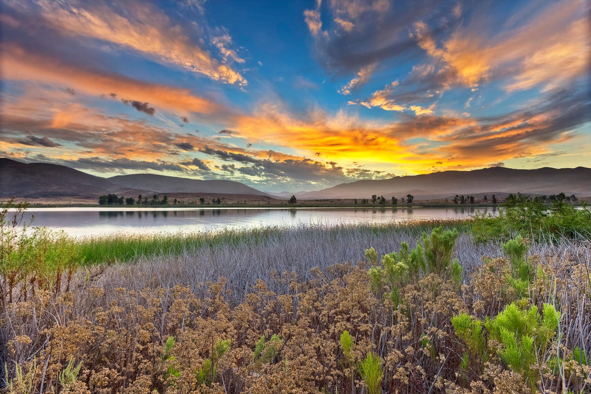 Sunrise over Otay Lakes in Chula Vista, California.